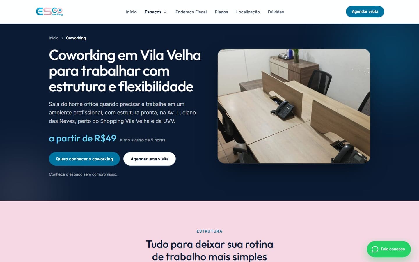 Site — EScowork — Uma página para cada espaço