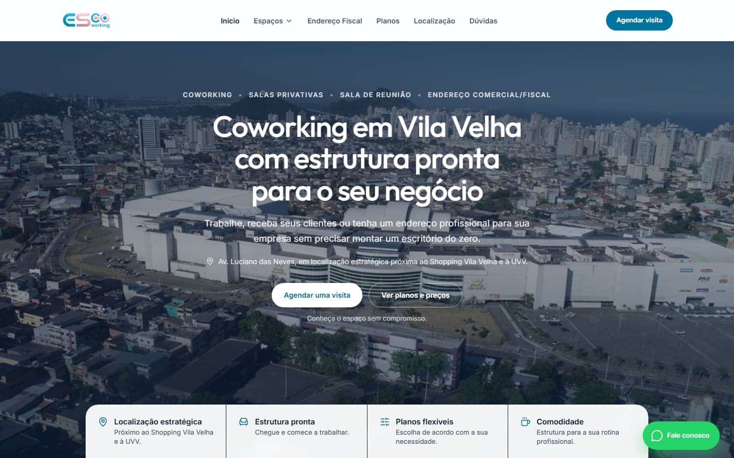 Site — EScowork — Uma primeira dobra que já responde tudo