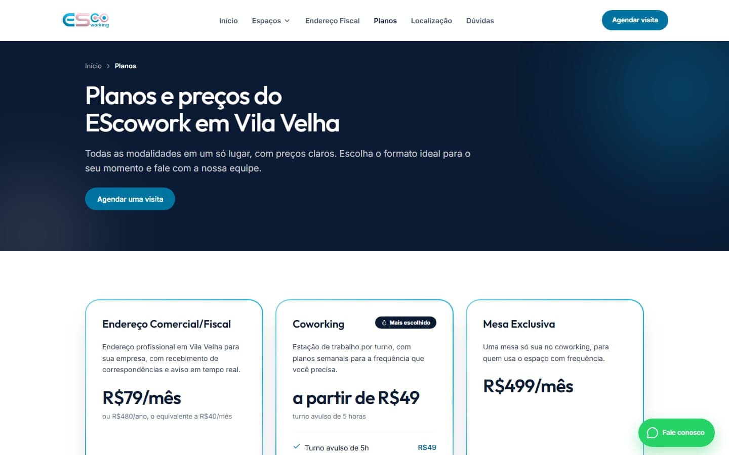 Site — EScowork — Planos fáceis de comparar